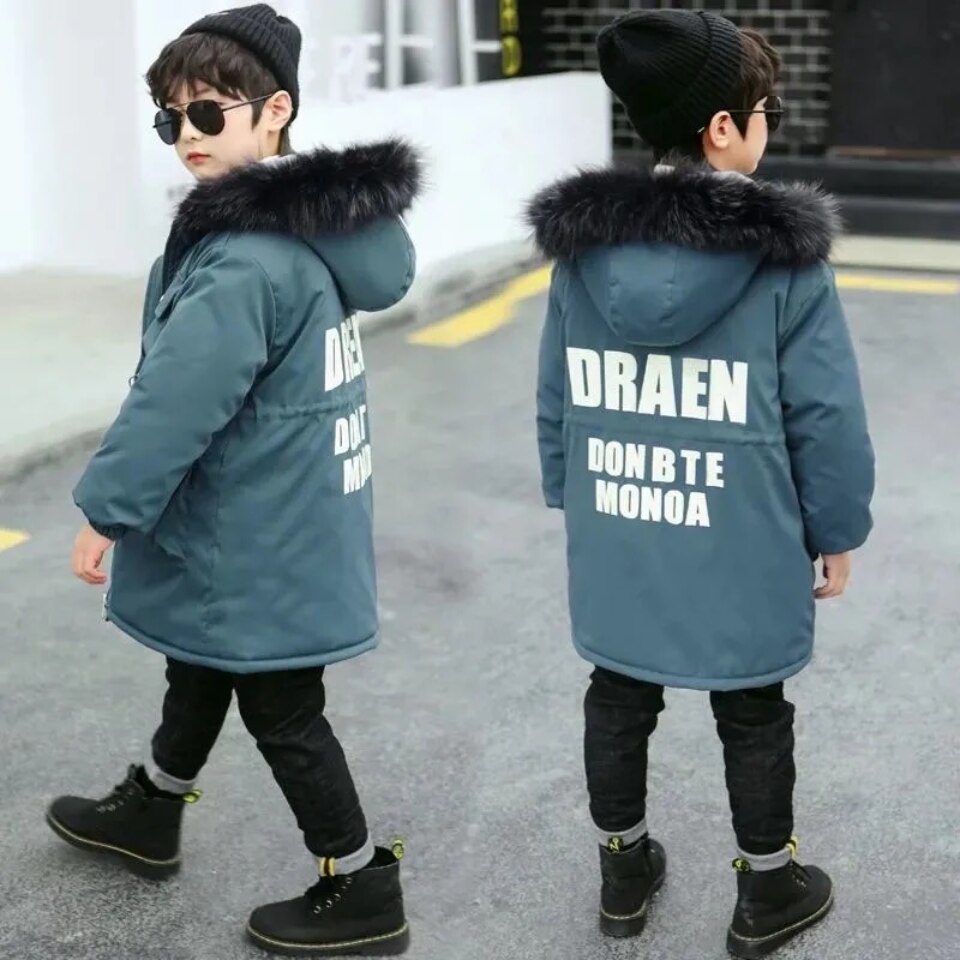 5 7 8 9 10 Years Boys Teenager Padded Fur Hooded Coats Winter -30 Degrees Kids Cotton Clothes Outwear Outfits Warm Parkas