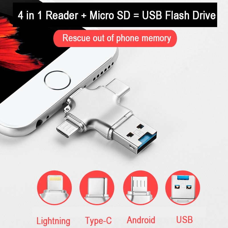 4 In 1 kaartlezer cardreader usb kaartlezer all in one sd kaart lezer Usb 3.0 Multi Smart Geheugenkaartlezer Otg Type C Adapter Mini Cardreader Micro Sd/Tf microsd Voor Iphone Adapter laptop accessories sd card reader