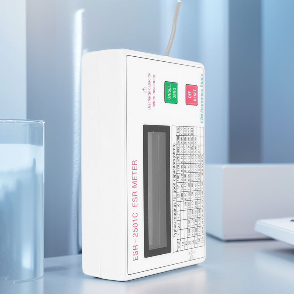 Tester kondensatorów ESR Wyświetlacz LCD Miernik ESR z przewodami pomiarowymi Klips Tester obwodu akumulatora Miernik testowania elektrycznego Inteligentne wyłączanie