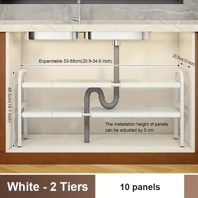 Kitchen Storage Shelf Under Sink Organizer Retractable Shelf For Under-sink Cabinet And Countertop Kitchen Organizer Rack: light yellow