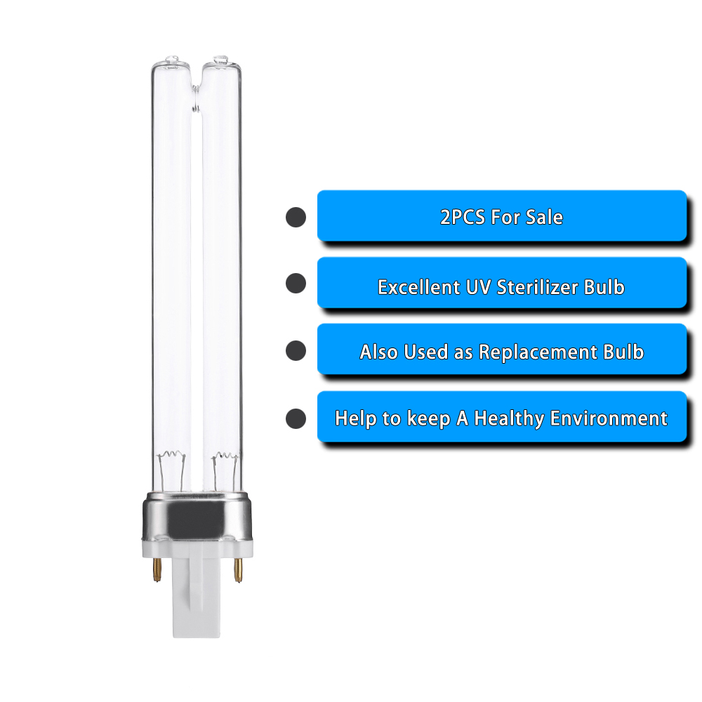 2 stk 9w akvariefisk akvarium uv sterilisator renser udskiftning lampe rør pærer renser pærer  g23 base bakteriedræbende ultraviolet