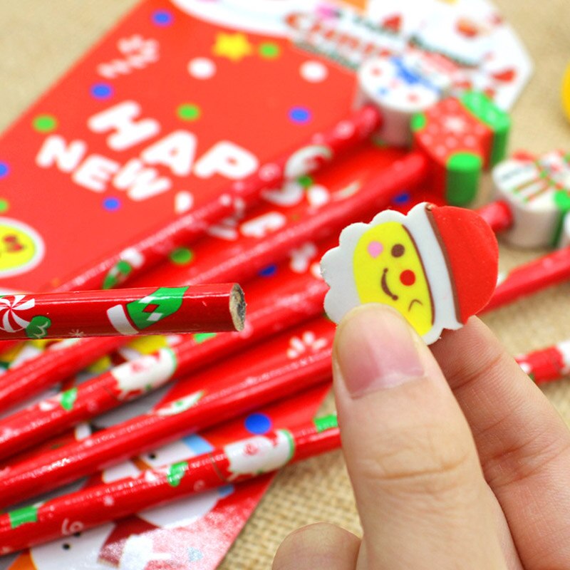 8Stck Kreative Weihnachten Bleistift Schreibwaren Weihnachten Bleistift Radiergummi einstellen Weihnachten Schüler Art Büro &Ampere; Schule Liefert