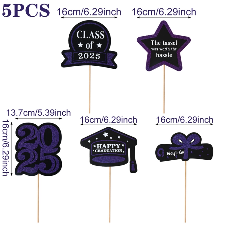Graduation Decorations Paper Cupcake Toppers Class of Grad Centerpiece Sticks Graduation Party Table Topper Decoration: VIOLET/紫罗兰