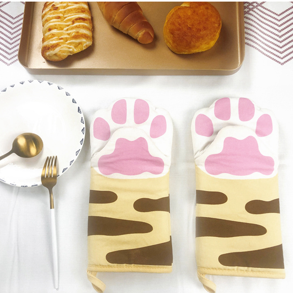 1pc Cartoon Cat Paw Oven Mitts Baking Insulation Microwave Anti-scalding Cotton Gloves Baking Accessories
