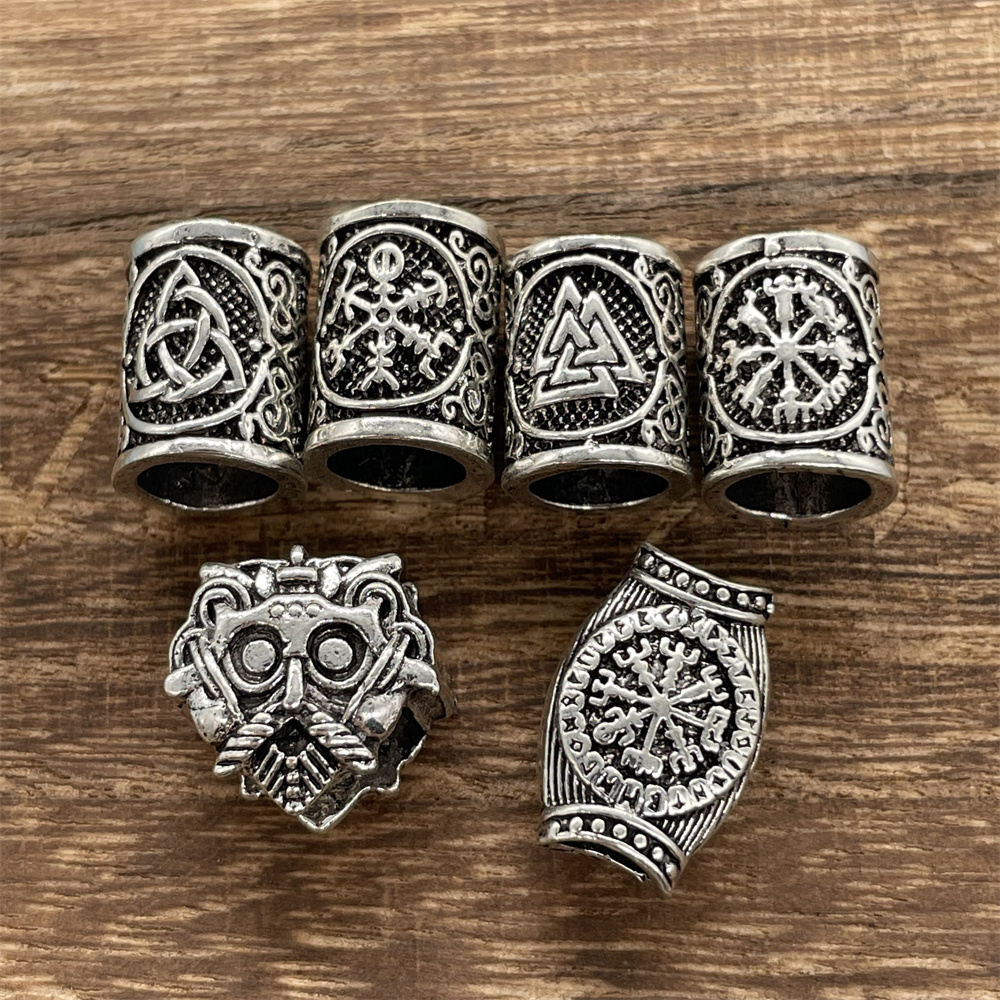 Cuentas de runas vikingas para hacer joyas, trenzas para el cabello, manualidades para Barba, espaciador de Metal Diy, accesorios de cuentas con agujero grande, aptos para pulsera