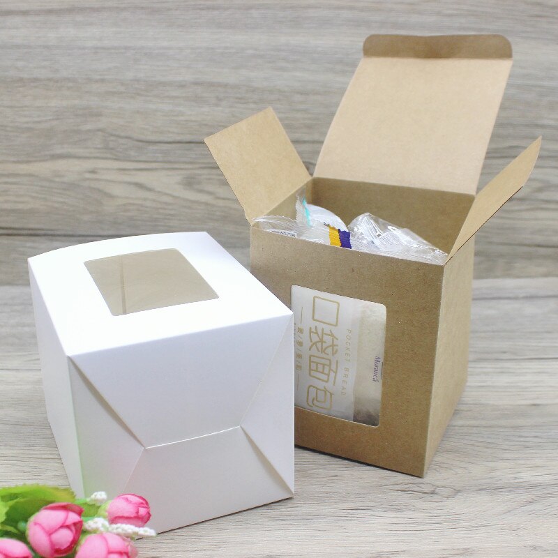 Boîte à fenêtre en papier 50 pièces 10x10x10 0/12/15cm, emballage de bonbons en papier kraft/blanc avec fenêtre, emballage de fournitures de fête,