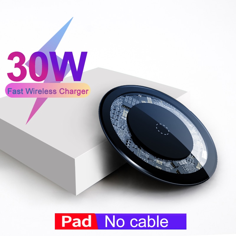 Amzish – chargeur sans fil rapide Qi 30W, tapis de charge sans fil pour iPhone 12 11 Pro Xs Max Mini X Xr 8, Samsung s8 s9 s10 note: 30W TMG No cable