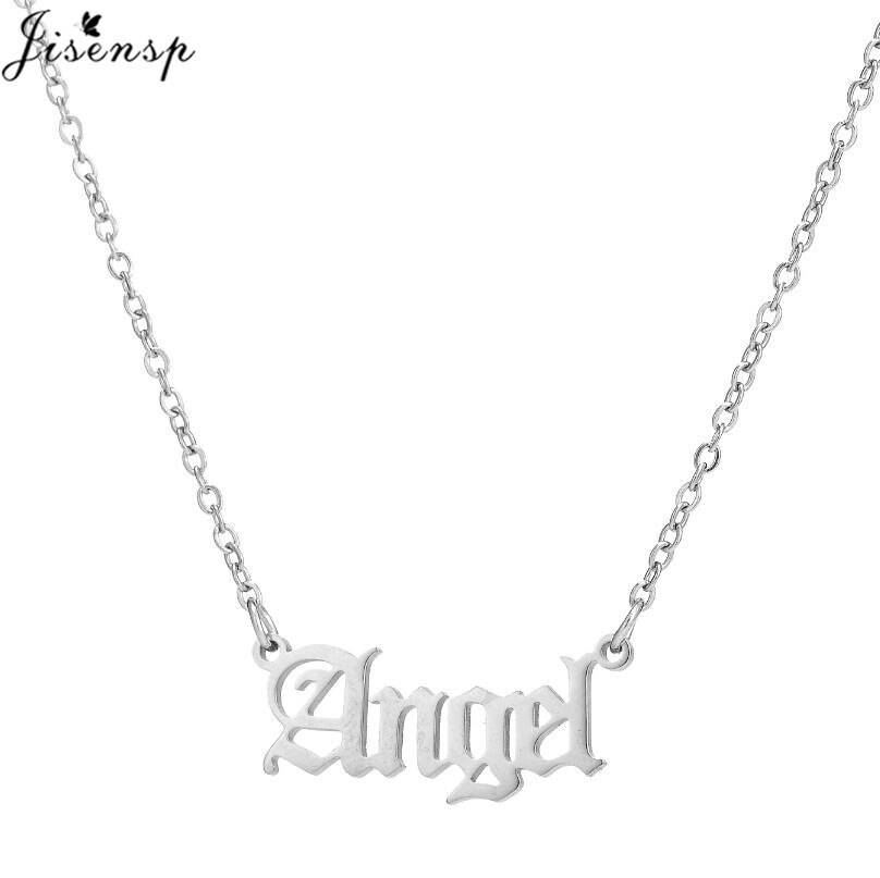 Jisensp gammal engelska bokstav ängel fotlänkar rostfritt stål kedja babygirl fotled armband för kvinnor fot smycken brudtärna: 737 silverhalsband