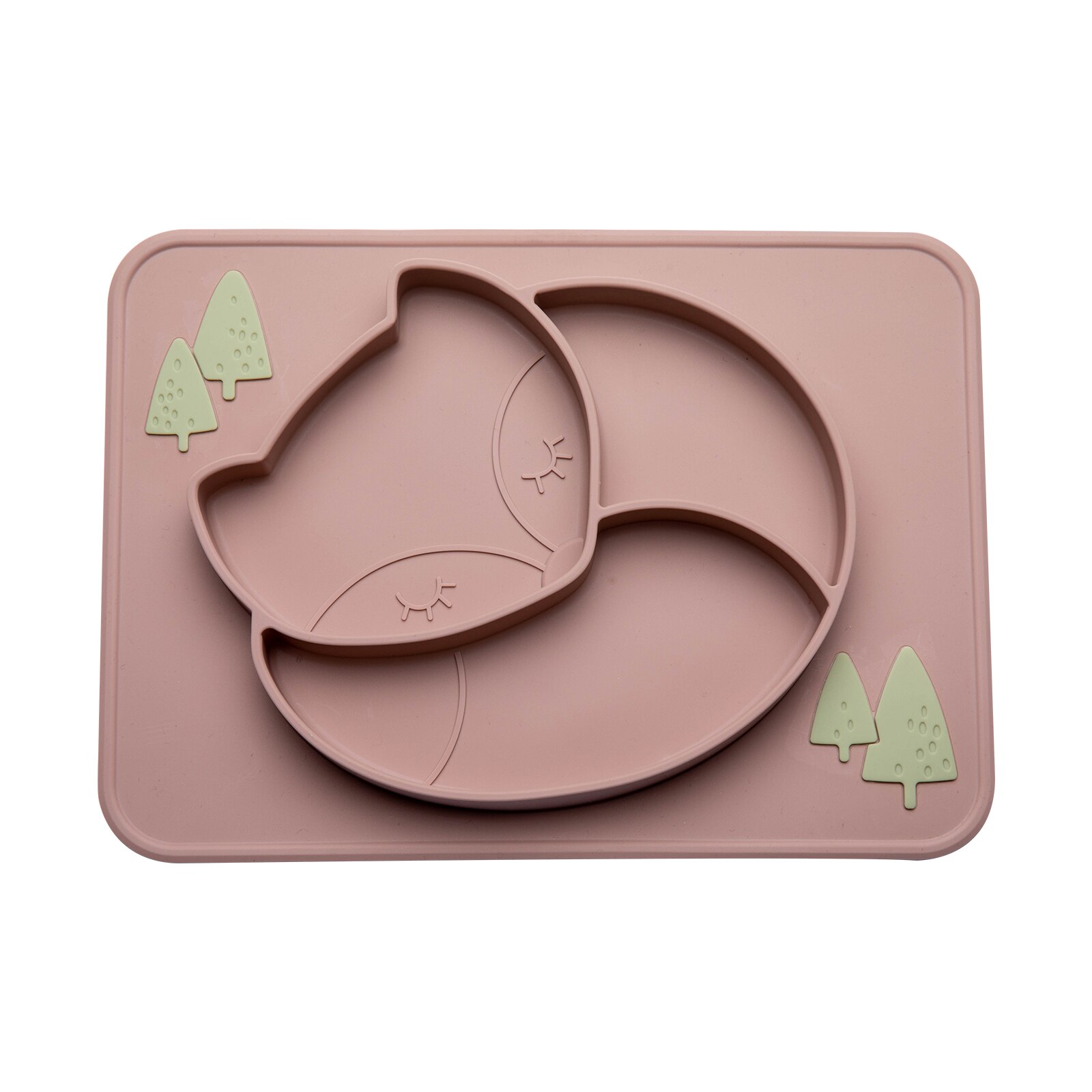 Juego de vajilla de alimentación para bebé, plato de comedor de zorro, cuchara de silicona, tenedor, impermeable, sin BPA, tazón de silicona de grado alimenticio, 3 unids/set: brown
