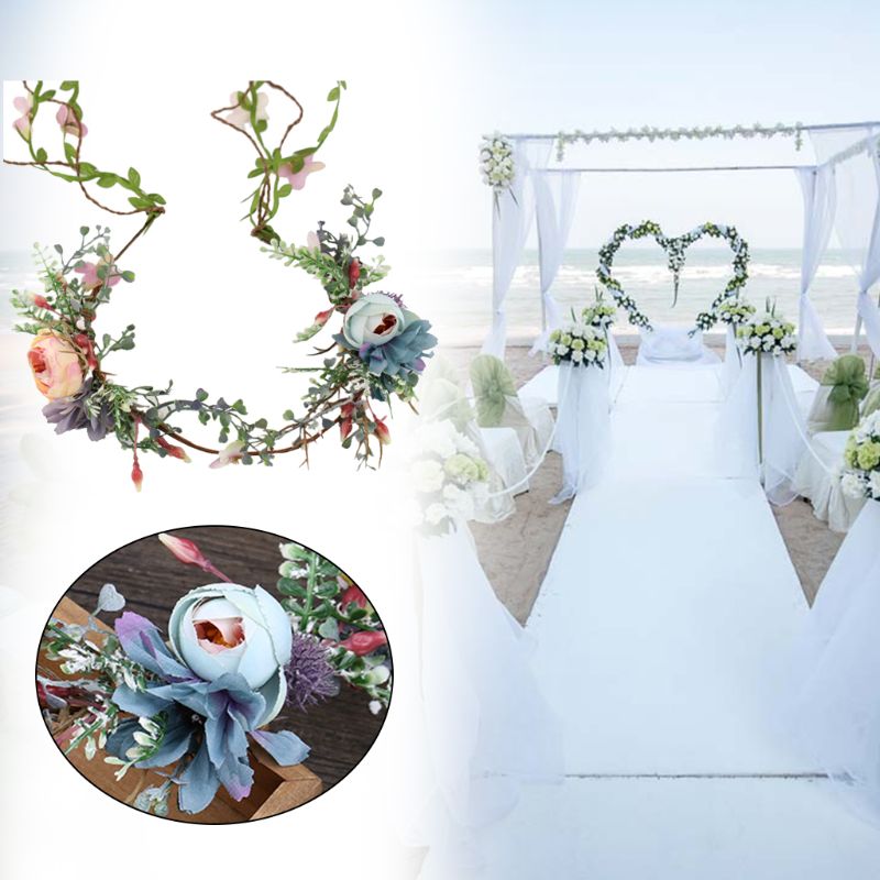 Bryllup brude søt skog stil pannebånd simulering rotting blomst vintreet krone tiara faux rose knopper hår krans glorie