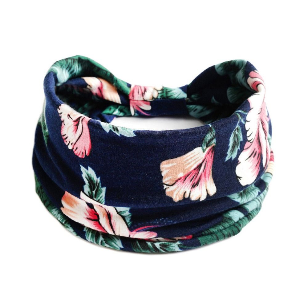 Boho Flower Print Wide Headbands Vintage Knot Elastic Turban Headwrap for Women Girls Soft Bandana Hair Accessories: Gold