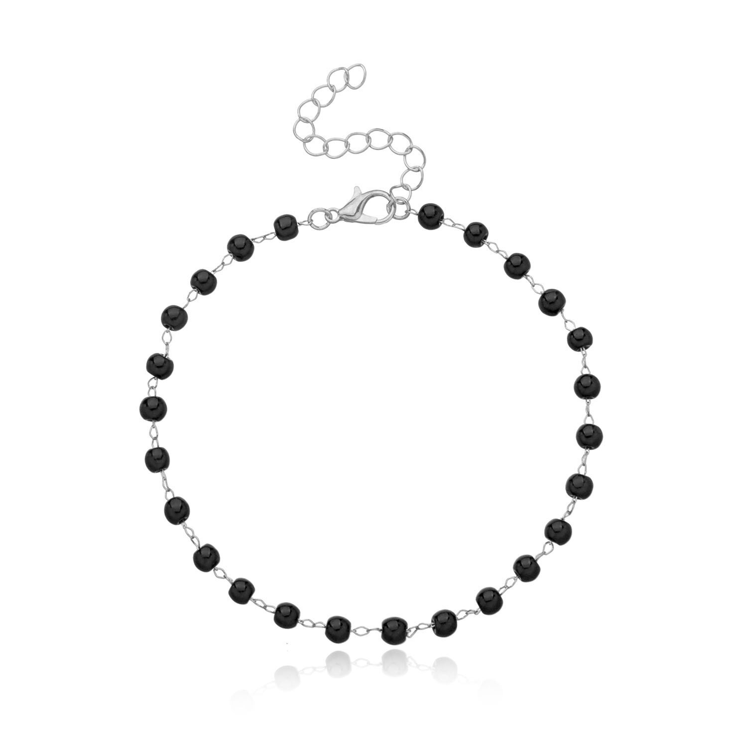 Black White Beads Anklets For Women Gold Silver Color Anklets Bracelet On Leg Summer Beach Foot Jewelry: Black Silver