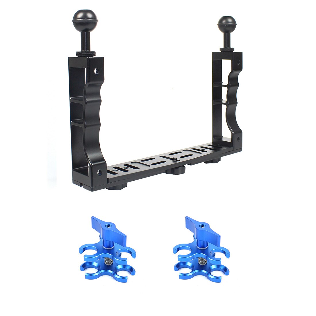 Câmera cnc luz de mergulho gaiola subaquática quadro suporte com bola cabeça braço adaptador clipes borboleta dupla handheld titular para gopro: Set F
