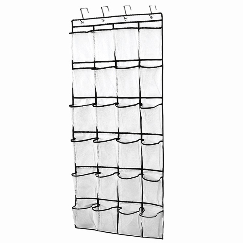 Hanging Shoe Organizer, Over The Door Shoe Organizer With 24 Mesh Large Pockets Door Shoe Rack For Hanging Door