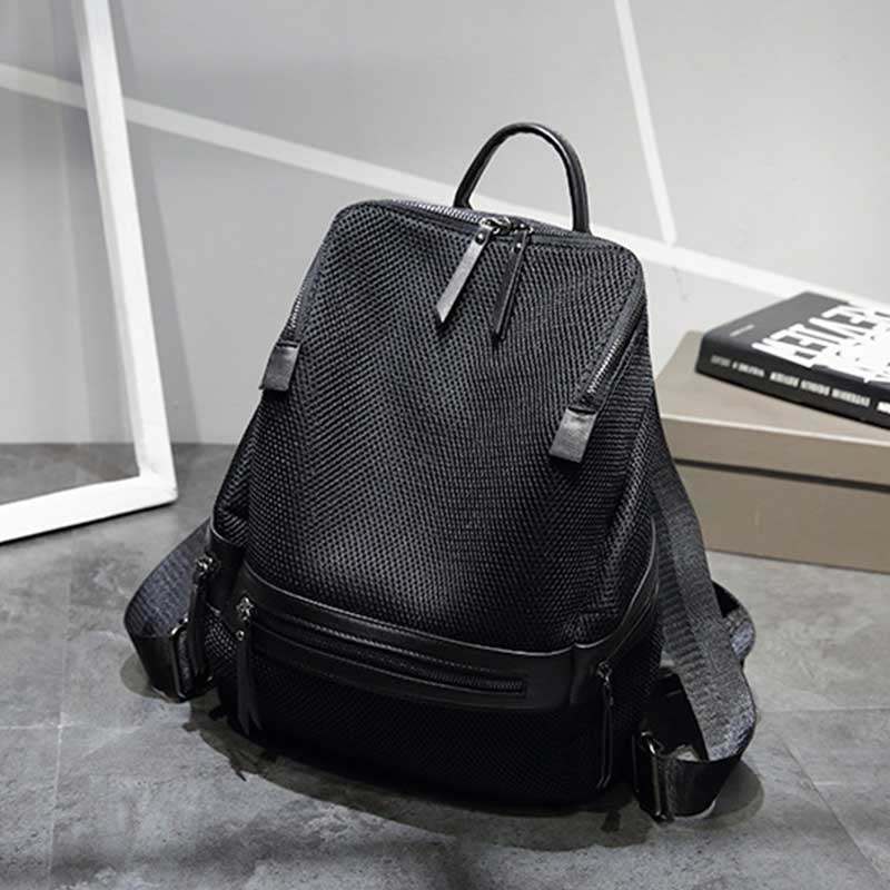 Nova moda náilon mochilas mulheres zíperes bolsos senhoras grande capacidade de viagem mochilas escolares feminino prata cinza/preto