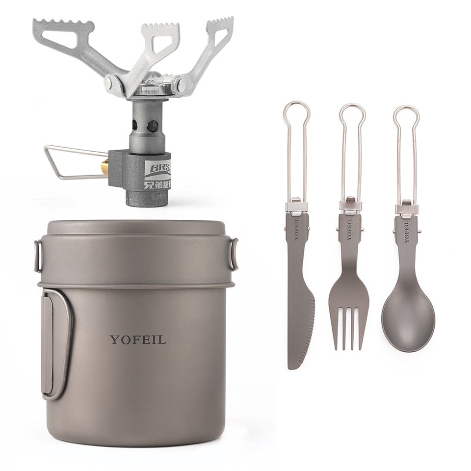 Camping Titanium Pot Outdoor Pot Marching BRS3000 Gas Stove Pure Titanium Tableware For Picnic Camping Cooking Set Hiking