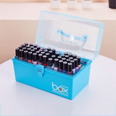 Plastic Multifunctionele Make Storage Box Nail Polis Organizer Lipstick Houder Rack Cosmetische Manicure Toolbox Plank Container: Nordic Blue S