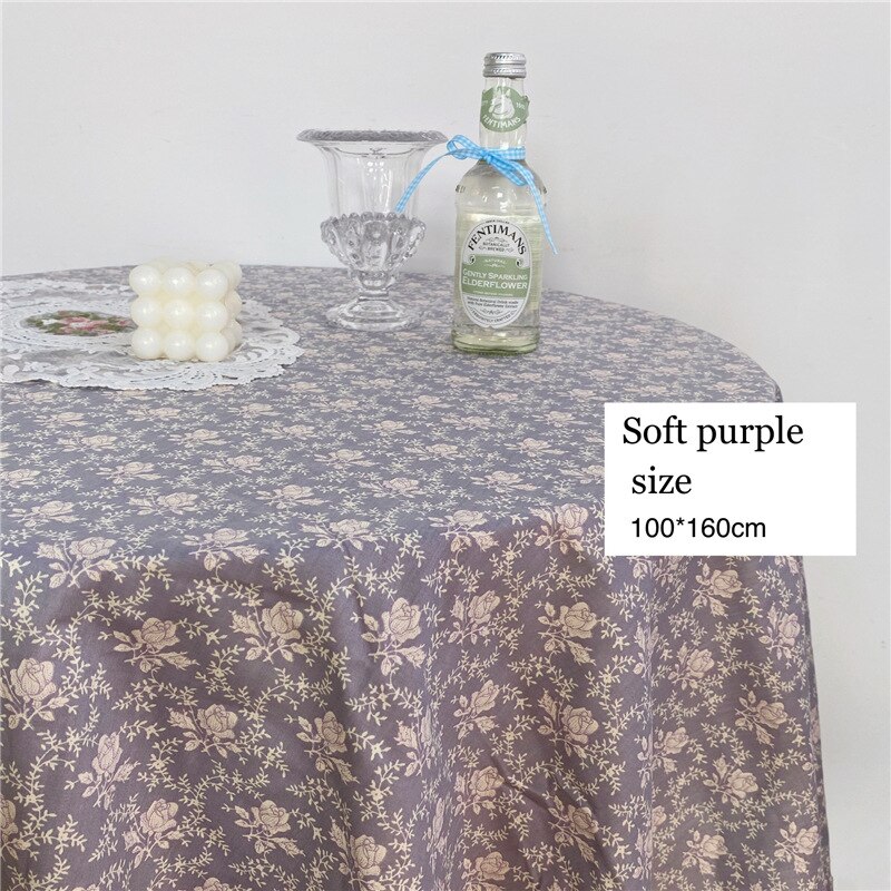 Koreaanse Ins Stijl Rechthoekige Picknick Tafelkleed Tafel Decoratie Bruiloft Decoratie Paarse Bloem Linnen Tafelkleed Achtergrond