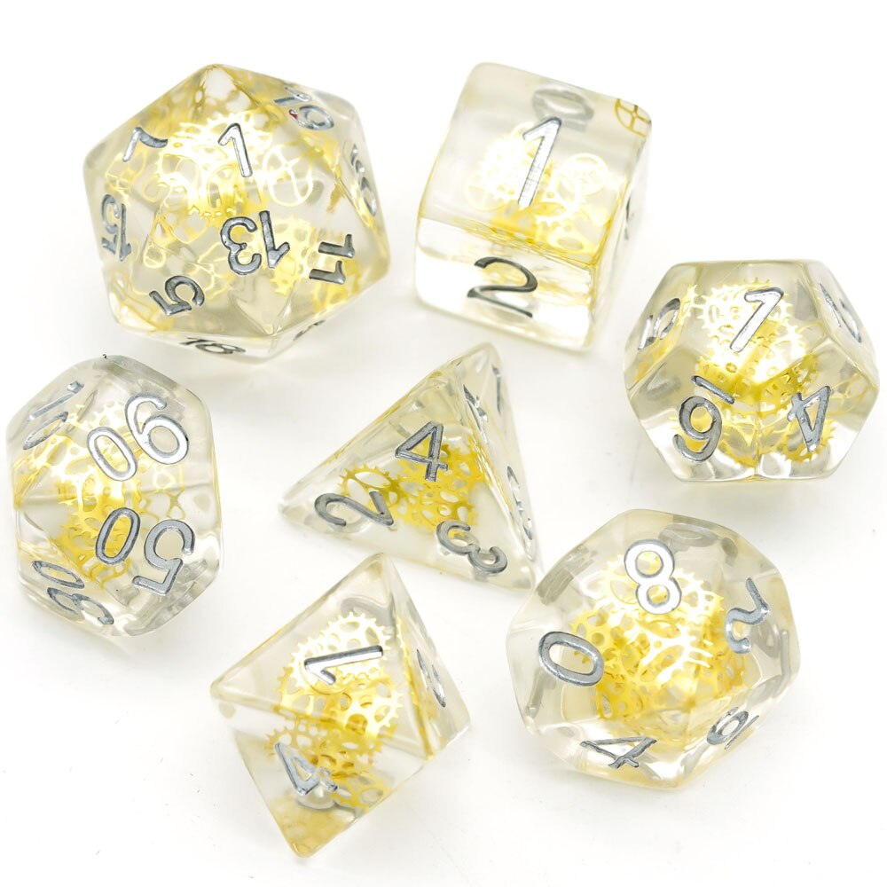 7 st/set växlar dnd tärningar d & d tärningar  d4 d6 d8 d10 d% d12 d20 polyhedrala spel tärningar för bordsspel mtg rpg: Transparent