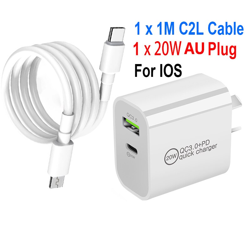 PD20W + QC3.0 caricabatterie a ricarica rapida per IPhone13 12 caricabatterie a doppia porta IPhone 12 11 Pro XR XS Max 6 7 8 IPad Huawei Xiaomi Samsung: AU C2L