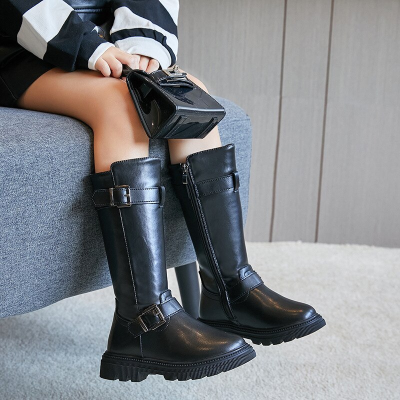 Stivali con plateau in PU per ragazze per matrimoni invernali 2022 stivali neri moda per bambini stivali alti traspiranti antiscivolo Chic 26-36 nuovo