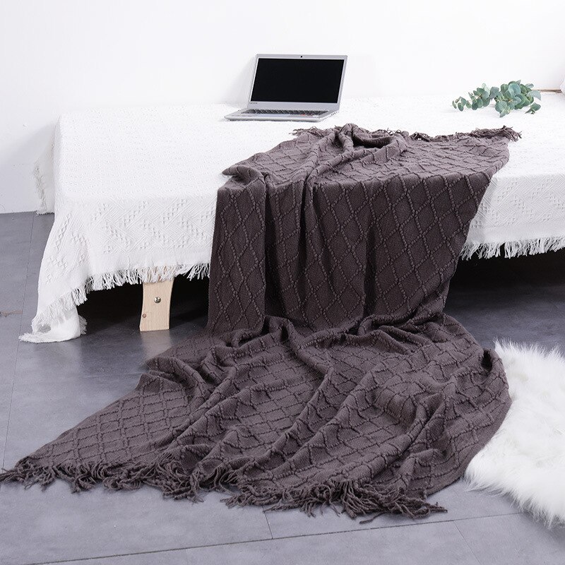 Nordisk filt supermjuk bomullssoffa handduksfilt för soffa soffa dekorativa överdrag sömmar reseplansfilt: Mörkgrå / 127 x 240cm
