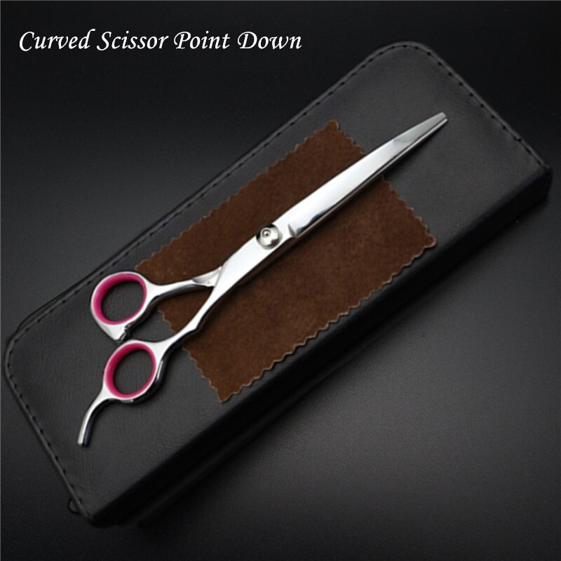 7.0 inch Pet Grooming Scissors Set Straight Curved Shears Cat Dog Cutting Thinning Tesoura for Groomer: Curved Point Down