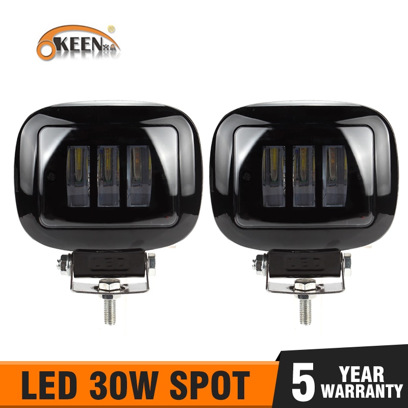 OKEEN-Luz led de trabajo con lente 6D, faro redondo de Squar de 30W y 12V para coche, 4WD, ATV, SUV, UTV, camiones, 4x4, luces de conducción todoterreno