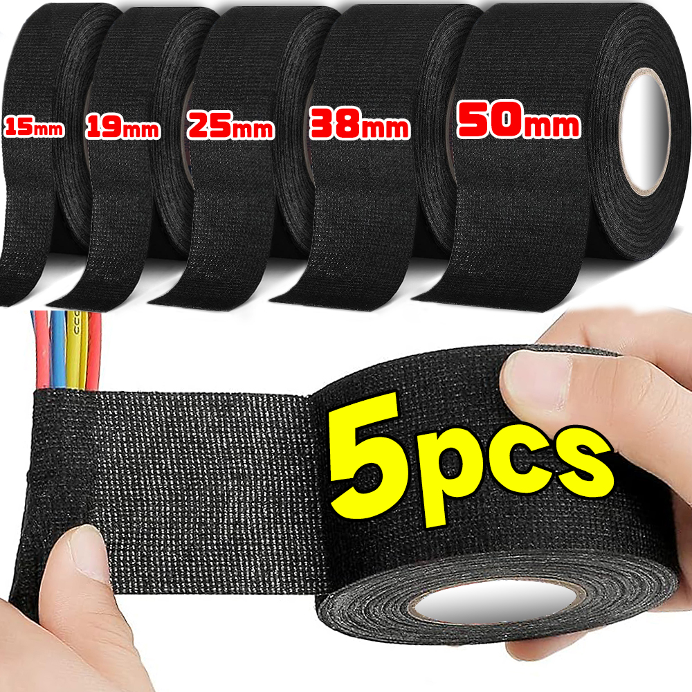 Black Electrical Fabric Tape Heat Resistant Wire Harness Bundle Insulation Auto Wiring Cloth Wrap Waterproof Cable Adhesive Tape