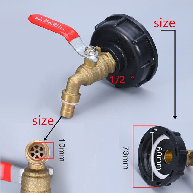 IBC tank faucet adapter S60X6 1/2" 3/4" Garden Hose Faucet Water Tank Hose Connector Tap Replacement Fitting Valve: 1