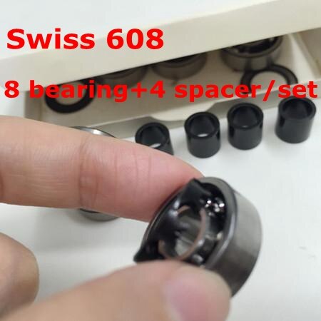 8pcs/box Famous Swiss Bearing 608rs with spacers and sticker for Longboard Double Rocker Fidget Spinners Roller sk8 Bearing 608: Default Title