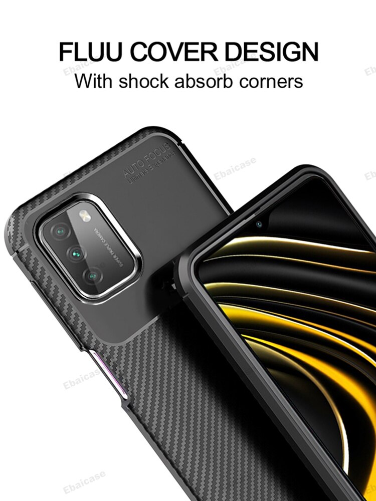 For Xiaomi Mi POCO M3 Case Ebaicase Original Carbon Fiber Soft TPU Shockproof Cover For Xiaomi Mi POCO X3 NFC Pocophone M3 Case