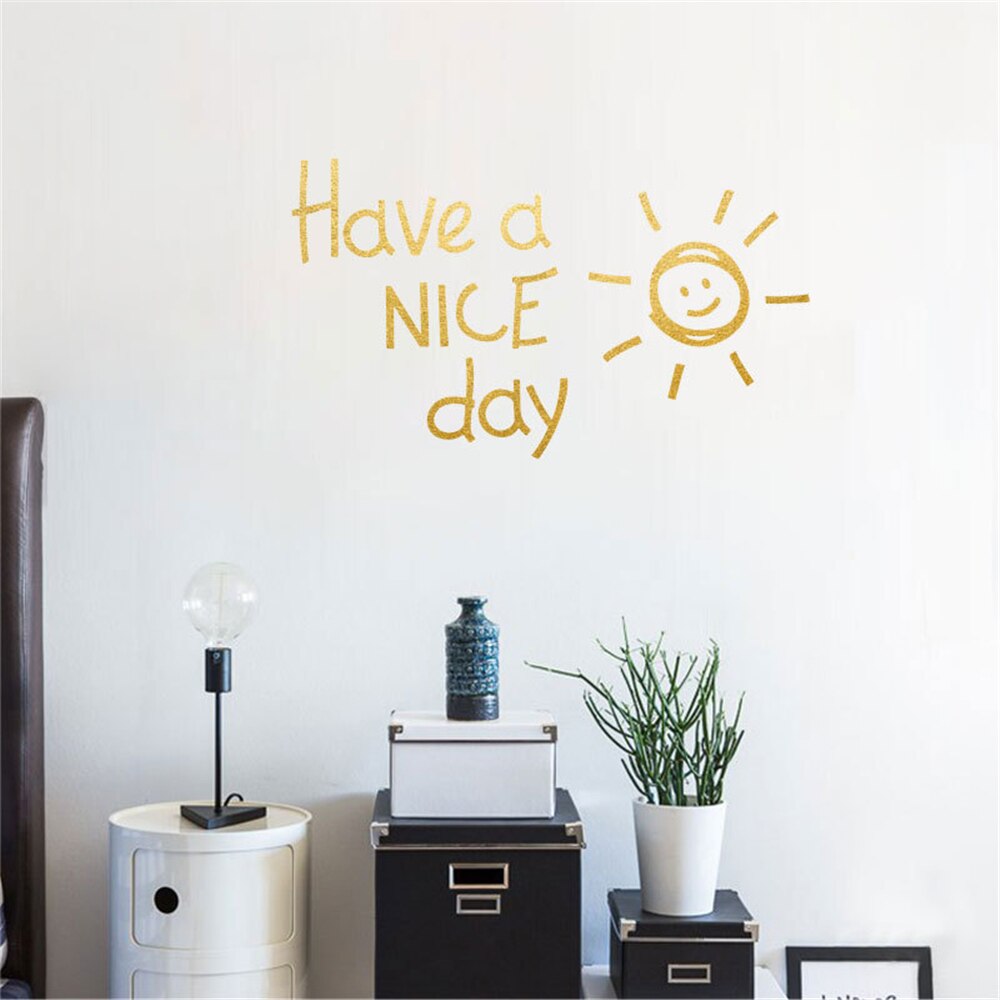 Have A Nice Day Letter Wall Stickers Babyroom Bedroom Living Room Decor Home Decoration Accessories: Gold / 40x23cm