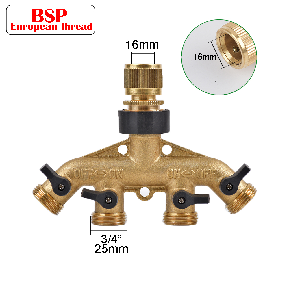 4 Way Brass Garden Hose Splitter Y-Type Watering Tap Connector Distributor For Outdoor Tap and Faucet Garden: Silver