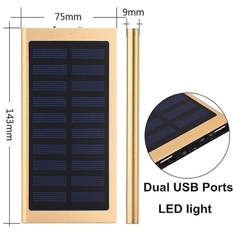 Solar 30000mAh Power Bank Large Capacity Ultra Thin 9mm with LED Light External Solar Charger Travel Powerbank for Smartphone