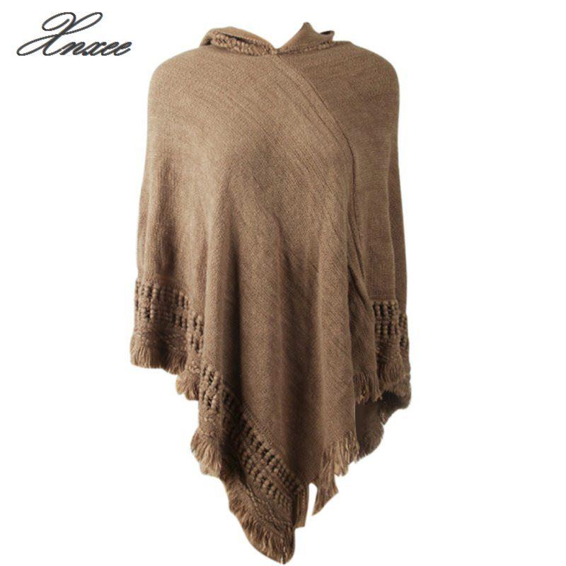 Xnxee Casual Frauen Pullover Mit Kapuze Poncho Und Kap Gestrickten Pullover Quaste Pullover Solide Pullover Frauen Mantel: dark khaki