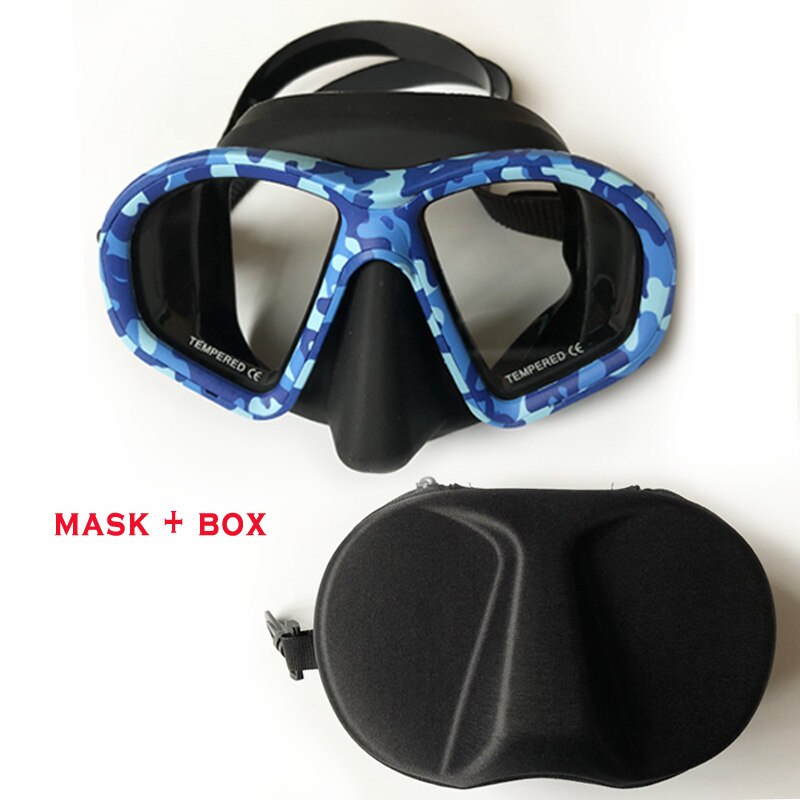 Divemiao dykning maske silikone maske til spearfishing fri dykning vandsport voksen camo maske grøn blå lyserød: Blå med kasse