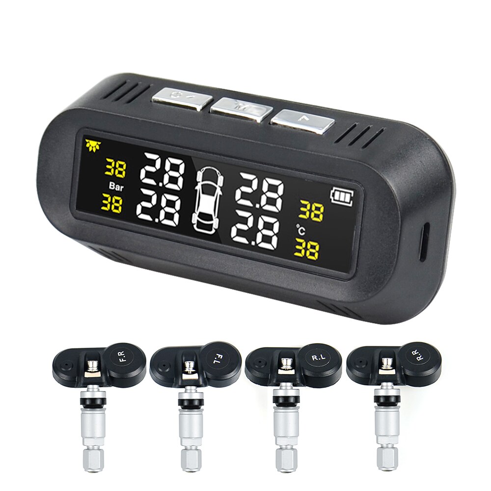 Car TPMS Tyre Pressure Monitoring System Solar Power Digital LCD Display Auto Security Alarm Systems Tyre Pressure: Internal