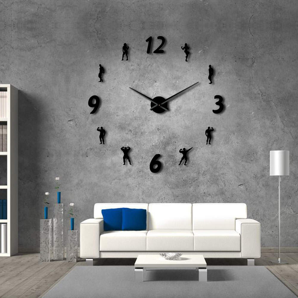 Reloj de pared grande para gimnasio, reloj de pared sin marco, habitación de Fitness moderna, 3D pegatina de pared, para entusiastas del reloj DIY para culturismo