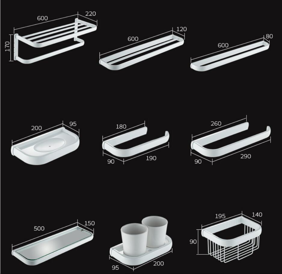 Badkamer Accessoires Set, Witte Vierkante Papier Houder, Handdoek Bar, Zeep Mand, Handdoekenrek, hoekplank, Haak, Badkamer Hardware Set