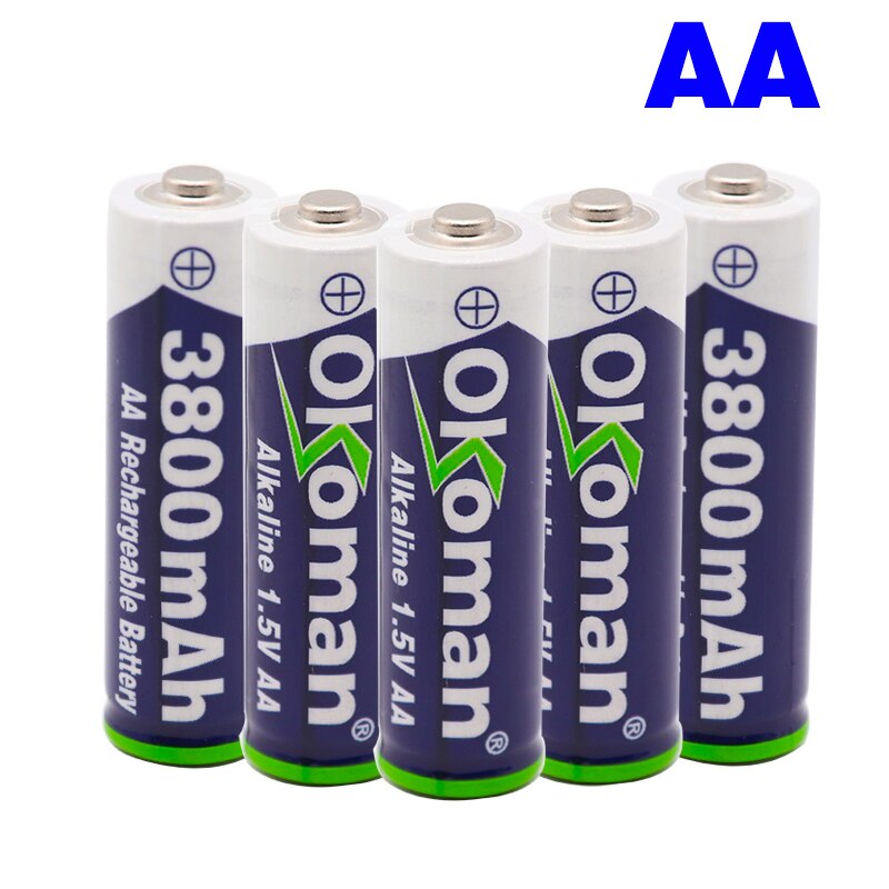 High capacity 1.5V AAA 3000mAh Alkaline Rechargeable battery + 3800 mAh AA Alkaline battery for LED light toy clock MP3 player