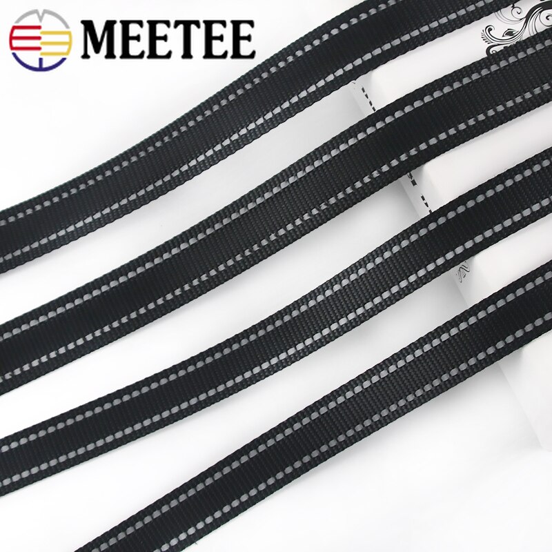 5M 20/25/38Mm 1.8Mm Dikke Zwarte Reflecterende Nylon Lint Voor Huisdier Kraag Knapzak belt Band Strap Tape Diy Tas Accessoires