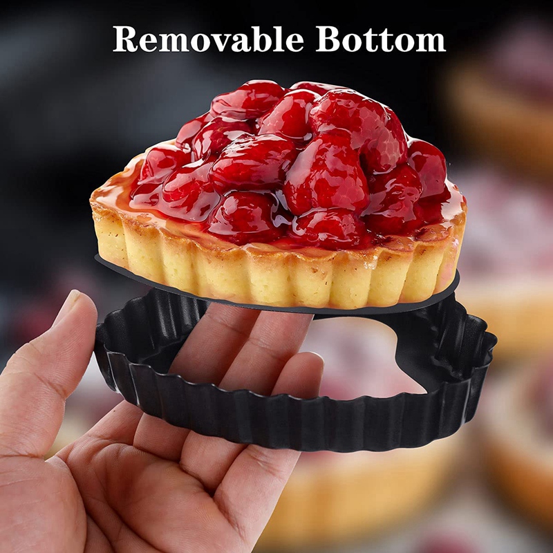 Tart Pan Set For Baking, 6Pcs 4.13Inch Heart-Shaped Tart Tins, Non-Stick Carbon Steel Quiche Pan With Removable Bottom