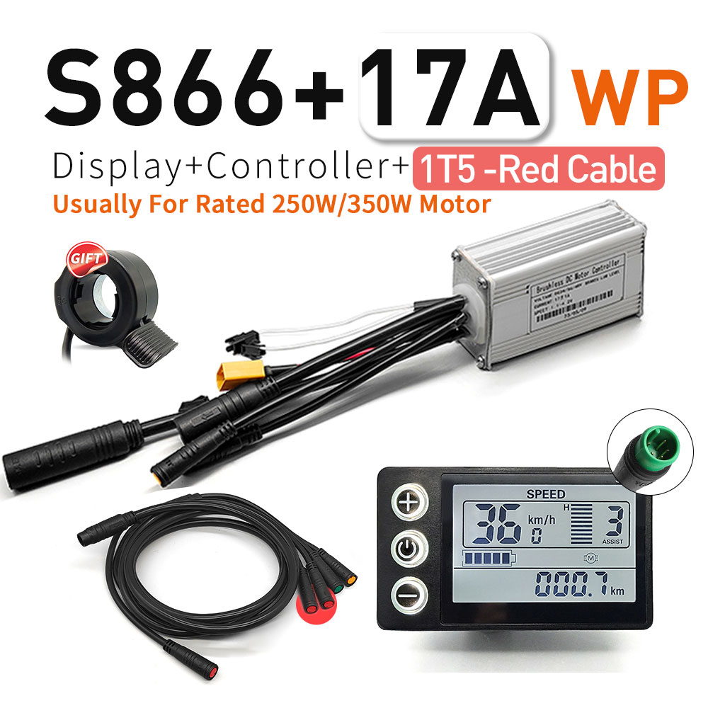 Elsykkel sinusbølge 3- modus kontrollersett 17a 26a 30a 40a tft-skjerm 1 t 5- kabel gass hall ubegrenset motor 350w-1000w motorer: Lysegrønn