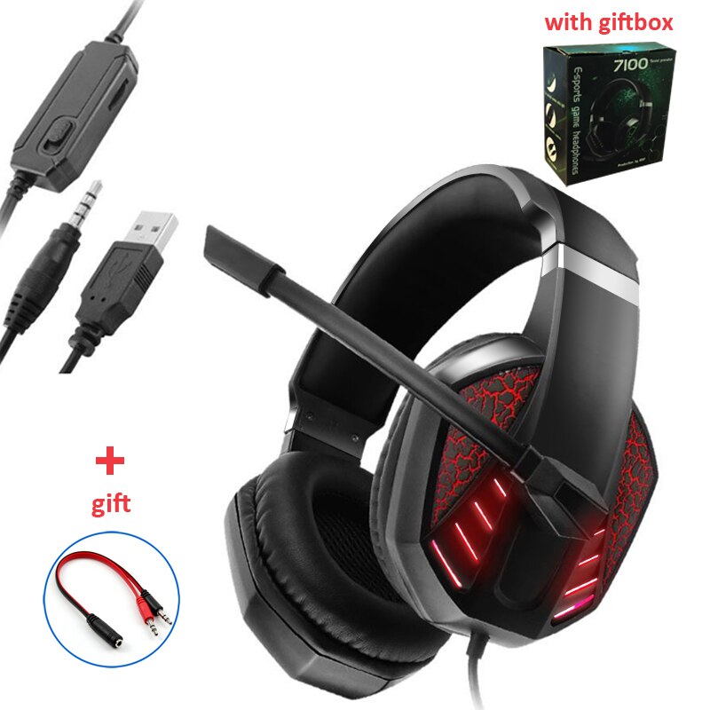 Gamingowy zestaw słuchawkowy świecące słuchawki regulowany bas Stereo przewodowe słuchawki z mikrofonem do PS5/ PS4 /XBOX/PC/Laptop/przełącznik: A with box