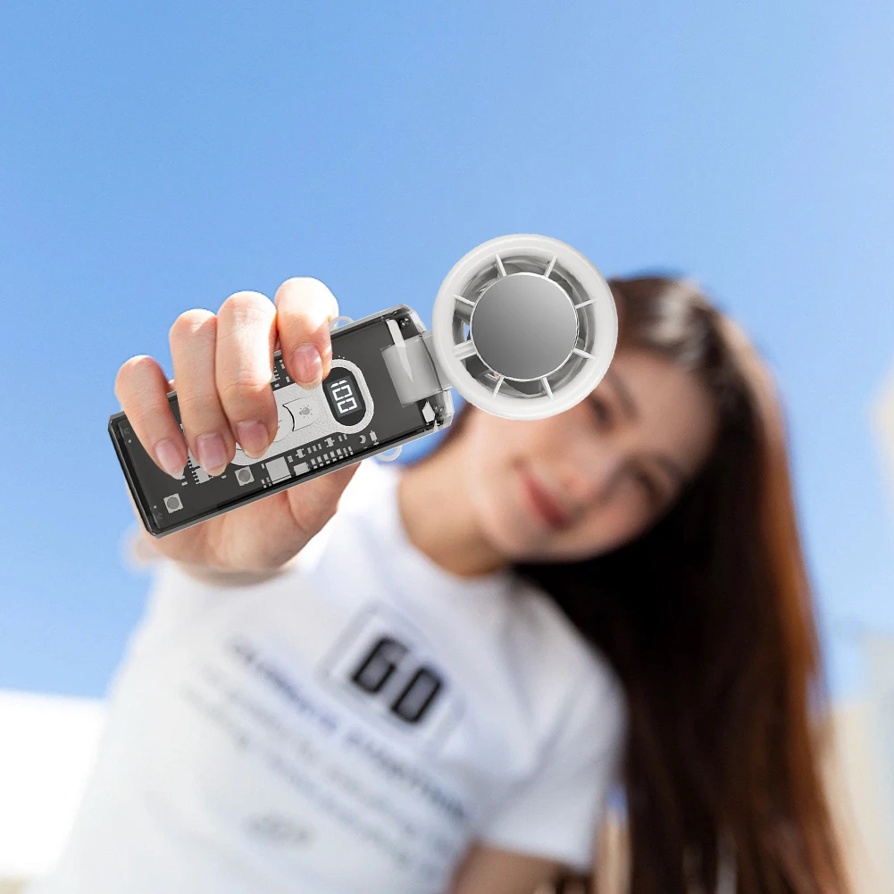 Bärbar handhållen fläkt med led-ljus 100 hastigheter hopfällbar personlig kylfläkt uppladdningsbar hopfällbar resefläkt för camping vandring