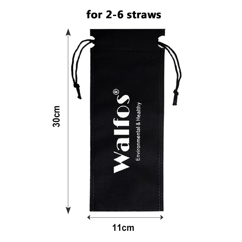 WALFOS Set Of 2 Reusable Drinking Straw Flexible Food Grade Stainless Steel Silicone Reusable Drink Straw For Mugs 20/30oz: black bag