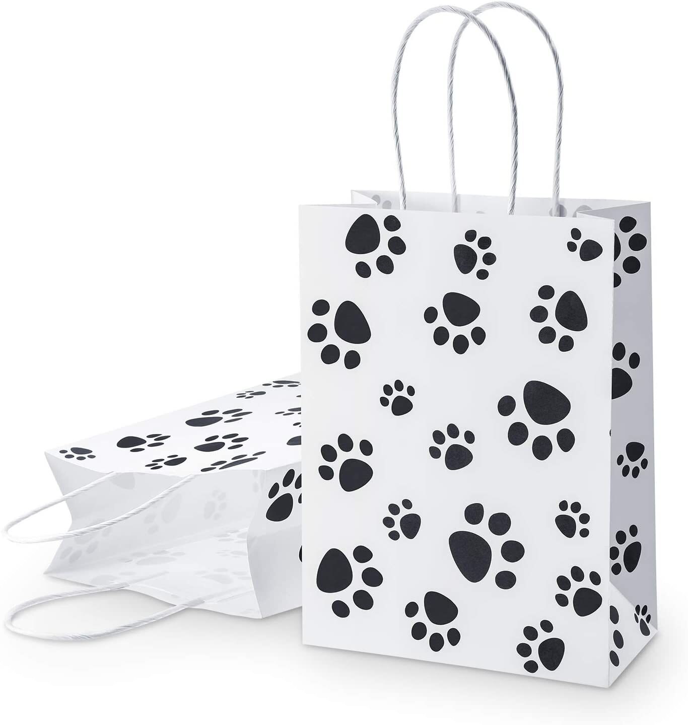 12 stk hundeformet papirpose med håndtag kage slik emballage poser bryllupsfest indretning hvalpe pote print fødselsdag