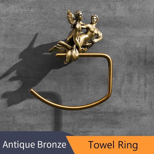 Romantisk serie bronze badeværelse toiletpapirholder vægmonteret håndklædestang toiletbørsteholder badeværelse tilbehør  w6400: Håndklæde ring