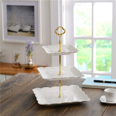 Flerlags engelsk brett keramisk fruktfat firkantet snack fat kakebrett hvit preget godteribrett hylle: 15-20-25.5cm a2